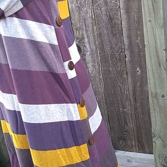 Korsis grunge stripe asymmetrical hem button side sweater dress - Picture 9 of 15
